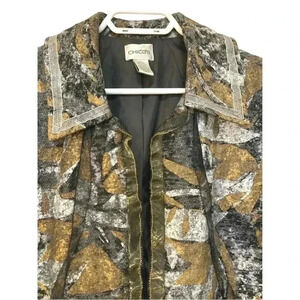 Chicos wool/cotton/silk, fully lined jacket/blazer with lace and  embellishments